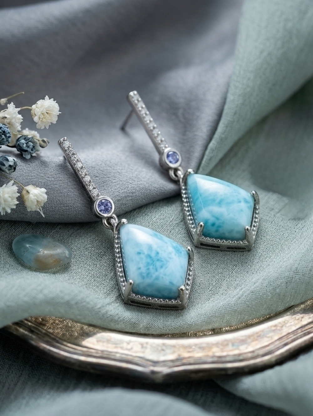 Larimar & Mutligemstone Sterling Silver Drop Earrings